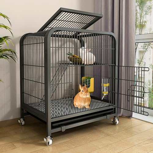Kaninchenkäfig Indoor - Extra große tiefe ausziehbare Tabletts, 360° Universalräder, Doppeltür-Design, stabile Metalldrahtkonstruktion von Generisch
