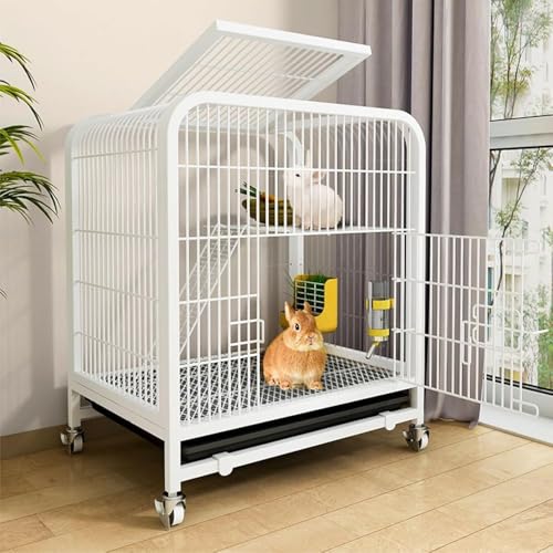 Kaninchenkäfig für den Innenbereich mit tiefen ausziehbaren Schalen, Universalrädern, Doppeltür-Design für Kleintierhaltung und einfache Reinigung von Generisch