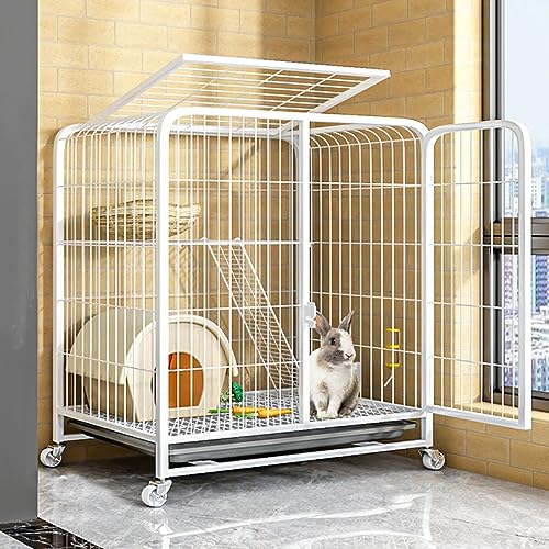 Kaninchenstall Hasenkäfig Indoor Outdoor mit Oberseite, Zweistöckiger Hasenkäfig mit Rädern und tiefer auslaufsicherer Wanne - Meerschweinchenkäfig von Generisch
