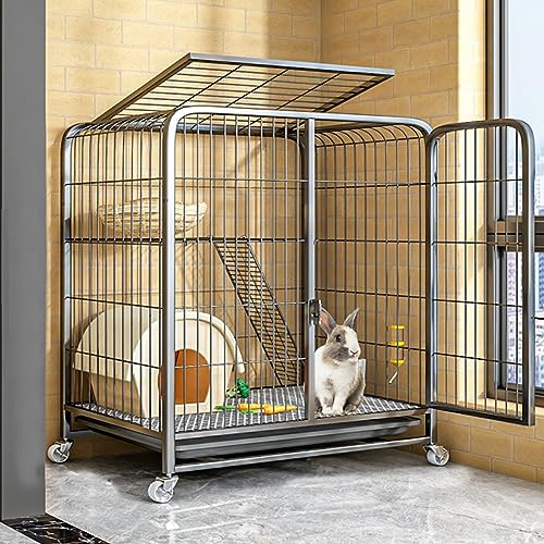 Kaninchenstall Hasenkäfig Indoor mit Oberseite, Zweistöckiger Hasenkäfig mit Rädern und tiefem auslaufsicherem Tablett - Indoor Outdoor Meerschweinchenkäfig von Generisch