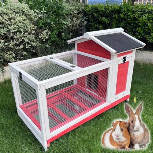 Kaninchenstall Indoor Outdoor Käfig mit auslaufsicherer Schale, Große 360°-Räder, Schiebeschalen für Kaninchen und Frettchen von Generisch