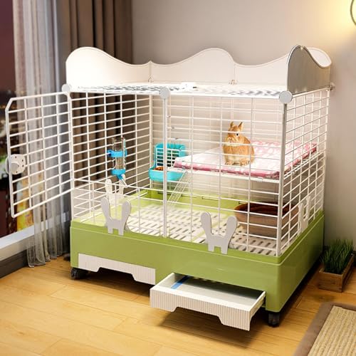Kaninchenstall Indoor mit Rollen, Großer Käfig mit 2 Türen und herausziehbarer Wanne für Meerschweinchen und Chinchillas, Kleintierkäfig mit Urinschutz von Generisch