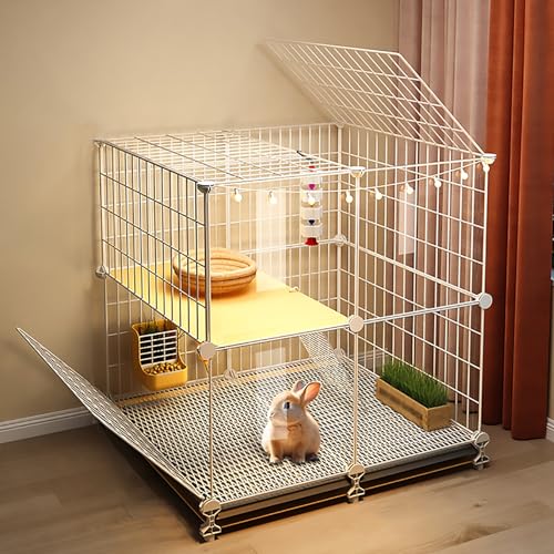 Kaninchenstall Käfig – Transparentes zweistöckiges Upgrade-Design mit geräumigem Wohnbereich ideal für Kaninchen und Meerschweinchen – Meerschweinchenhaus für den Innenbereich (74 x 47 x 76 cm) von Generisch