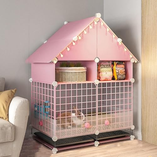 Kaninchenstall für den Innenbereich, geräumiger Kaninchenkäfig mit ausziehbarer Schale, Spritzschutz und Netz-Fußpolstern für Kaninchen, Rosa, 75 x 39 x 102 cm von Generisch