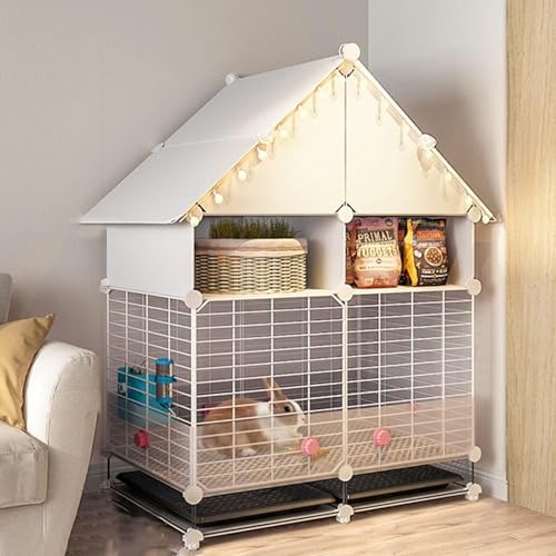 Kaninchenstall für den Innenbereich, geräumiger Kaninchenkäfig mit ausziehbarer Schale, Spritzschutz und Netz-Fußpolstern für Kaninchen, Weiß, 75 x 39 x 102 cm von Generisch