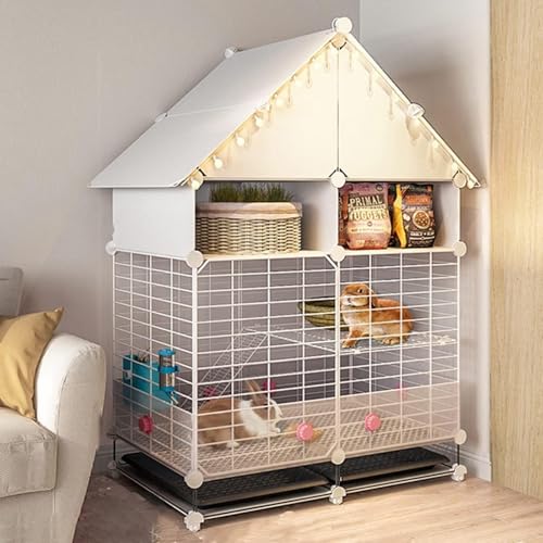 Kaninchenstall für den Innenbereich, geräumiger Kaninchenkäfig mit ausziehbarer Schale, Spritzschutz und Netz-Fußpolstern für Kaninchen, Weiß, 75 x 39 x 110 cm von Generisch