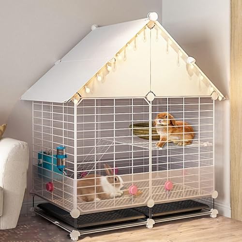 Kaninchenstall für den Innenbereich, geräumiger Kaninchenkäfig mit ausziehbarer Schale, Spritzschutz und Netz-Fußpolstern für Kaninchen, Weiß, 75 x 39 x 94 cm von Generisch