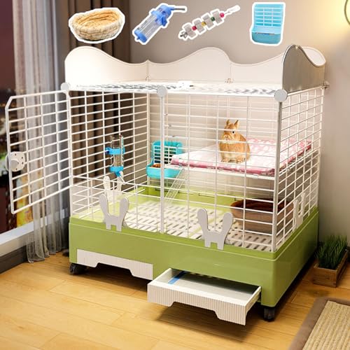 Kaninchenstall für den Innenbereich mit Rollen, großer Käfig für Meerschweinchen und Chinchillas mit 2 Türen, herausziehbarer Wanne und Urinschutz für einfache Reinigung von Generisch