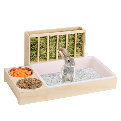 Kaninchentoilette mit Heu-Futterstation und Schalen - Futterspender aus Holz für Kleintiere, Meerschweinchen und Hamster Kaninchentoilette mit Heu-Futterstation und Schalen - Futterspender aus Holz für Kleintiere, Meerschweinchen und Hamster von Generisch