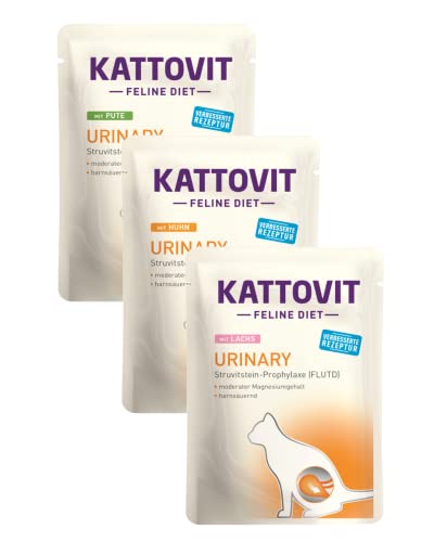 Kattovit Feline Diet Urinary Bundle 18x 85g / bestehend aus 3 Sorten Huhn, Lachs, Pute/Zur Verringerung von Struvitsteinrezidiven und der Erkrankung der unteren Harnwege von Generisch