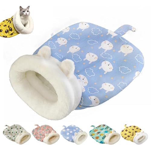 Katze Schlafsack für Indoor Katzen,Cosy Cat Nest Höhle Tunnel Bag,Selbstwärmende Katze Höhle Bett,360° Wrap Bequeme Katze Sack für Kätzchen und Welpen Winter Schlafsack (Blau) von Generisch