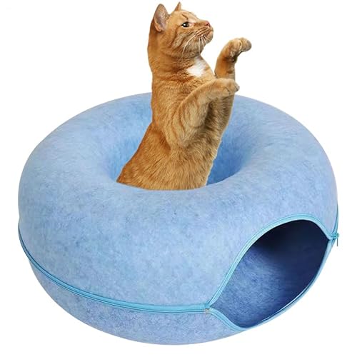 Katzen-Donut-Bett, Katzenbett-Tunnel - Atmungsaktives, abnehmbares Donut-Tunnel-Filz-rundes Katzenbett | Wiederverwendbare Katzen-Donut-Tunnelbett-Katzenhöhlen mit Reißverschluss für Katzen und von Generisch