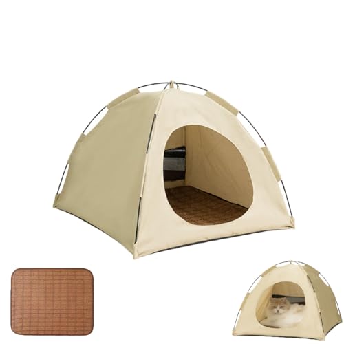 Katzen Kühlzelt, Katzenkühlhaus, Kühlzelt Katze Katzenzelt, Abnehmbares Kühlbett, Haustier-Tipi, Katzenhaus Für Den Innen- Und Außenbereich, Leicht, Waschbar (Beige, 58 * 58 * 48 cm) von Generisch