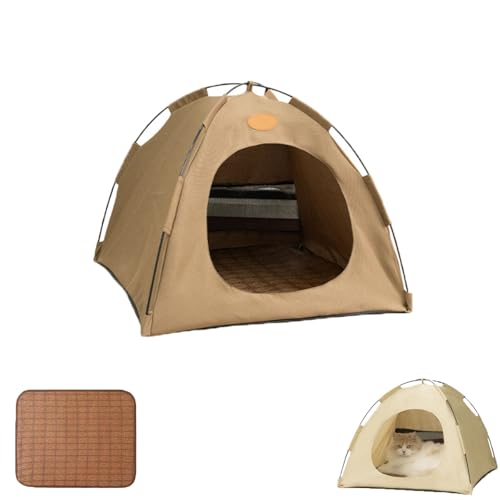 Katzen Kühlzelt, Katzenkühlhaus, Kühlzelt Katze Katzenzelt, Abnehmbares Kühlbett, Haustier-Tipi, Katzenhaus Für Den Innen- Und Außenbereich, Leicht, Waschbar (Coffee, 58 * 58 * 48 cm) von Generisch