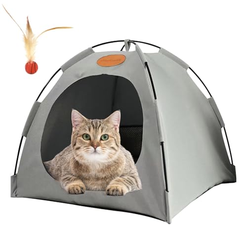 Katzen Kühlzelt, Kühlzelt Katze, Faltbar Tragbares Haustierzelt, Atmungsaktiv und kühl, mit Anti-Rutsch-Punkten an der Unterseite, für Katzen,Welpen und andere Kleintiere (Grau, L: 48 * 48 * 42cm) von Generisch