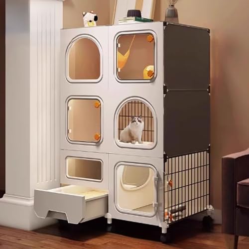 Katzen-Laufgitter für den Innenbereich mit Abdeckung oben, mit ausziehbarer Katzentoilette und verbesserter Verriegelung für Sicherheit auf dem Balkon von Generisch