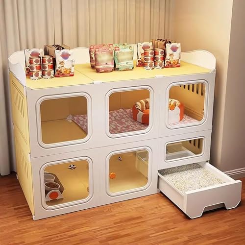 Katzen-Laufstall für Kleintiere – Geschlossener Katzenkäfig mit Katzentoilette und Aufbewahrung, leicht zu reinigen und langlebiges Design (C 106 x 46,5 x 81 cm, Paket 2) von Generisch