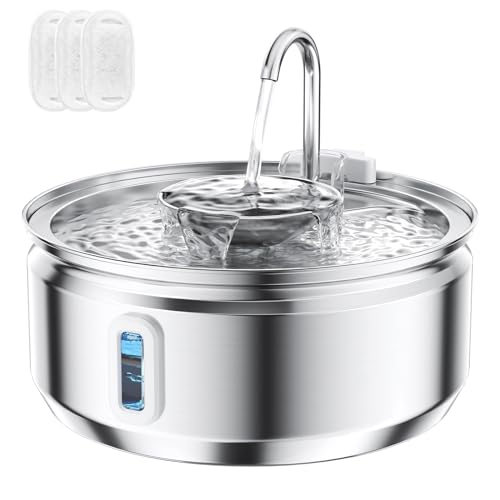 Katzen-Wasserbrunnen, 3,2 l, verbesserter Edelstahl, automatischer Haustier-Wasserspender mit Wasserstandsfenster für Hunde und Katzen Katzen-Wasserbrunnen, 3,2 l, verbesserter Edelstahl, automatischer Haustier-Wasserspender mit Wasserstandsfenster für Hunde und Katzen von Generisch