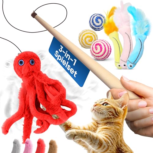 Premium Holz Katzenangel Octopus Kraken Spielzeug Sisalball und Fisch zum Stressabbau Ausgelassenheit Geschenkverpackung Robustes Katzenspielzeug 3in1 Set zur Unterhaltung von Katzen Katze Kater Premium Holz Katzenangel Octopus Kraken Spielzeug Sisalball und Fisch zum Stressabbau Ausgelassenheit Geschenkverpackung Robustes Katzenspielzeug 3in1 Set zur Unterhaltung von Katzen Katze Kater von Generisch