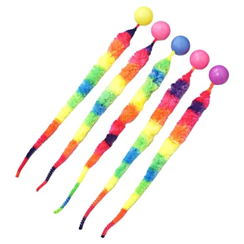 Katzenball mit Schwanz, Hüpfball mit Schwanz, Katzenspielzeug | 5 Stück Katzen-Hüpfbälle mit Regenbogenwurm | Interaktive Katzenbälle, Katzenübungsspielzeug, Katzenspielzeug gegen Langeweile von Generisch