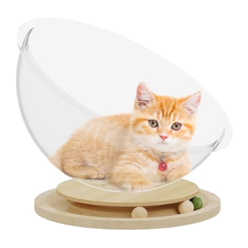 Katzenbett mit Katzenminze-Ball – Raumkapsel für den Innenbereich, Katzenbett mit Holzsockel, 37,1 cm Napf-Design, für Katzen bis zu 5,9 kg von Generisch