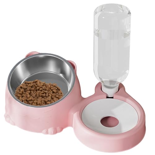 Katzenfutter und Wassernapf Set | Katzennapf Set | Katzen Futternapf Set | Futter Fütterung Neigbare Schalen für Welpen | Katze Edelstahl Futternapf und Automatischer Wasser Große Kapazität Spender von Generisch