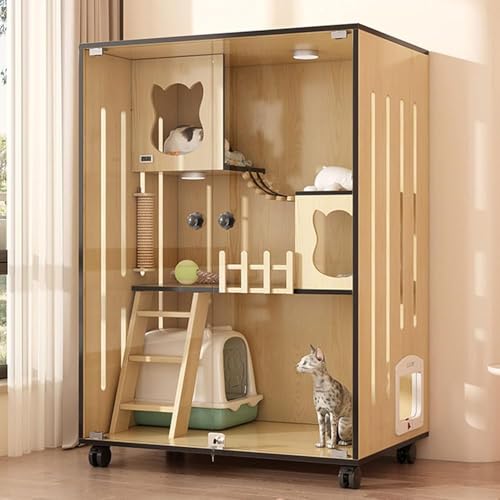 Katzengehege aus Holz mit Fluchttüren und Rollen, multifunktionales Katzenhaus für drinnen und draußen, für Zuhause und Tiergeschäfte von Generisch