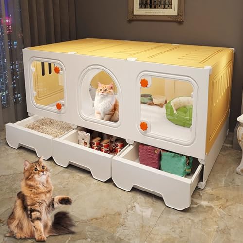 Katzengehege für den Innenbereich mit erhöhtem Boden, Aufbewahrungsschublade und integrierter Katzentoilette, leicht zu reinigen von Generisch