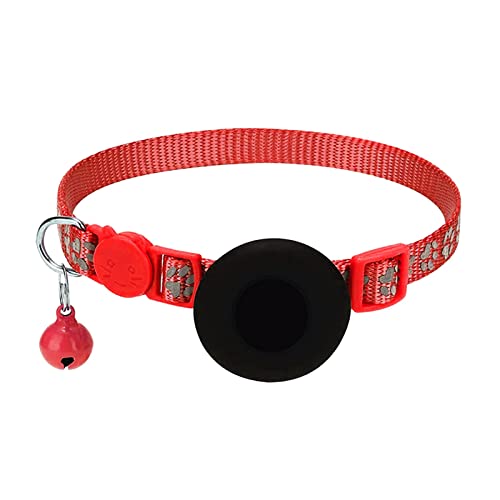 Katzenhalsband Mit Sicherheitsverschluss Cat Foot Printing Airtag Katzenhalsband mit Abreißklingel Airtag Reflektierendes verstellbares Riemenhalsband Welpenhalsband FüR (Red, One Size) von Generisch