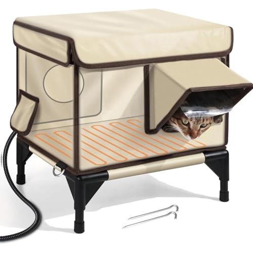 Katzenhaus Outdoor Isoliertes Wasserdichtes Katzenhaus mit Heizung, Faltbares Design, Sichere Fluchttür für Wildkatzen, Winterschutz von Generisch