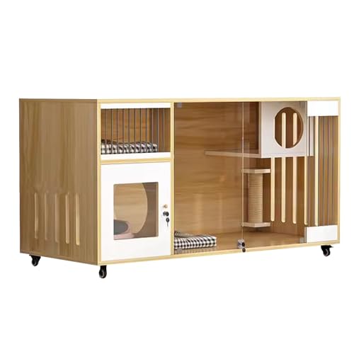 Katzenhaus aus Holz, Indoor-Katzengehege, Katzenkäfig, verdicktes Design, verbesserte Rollen, einfach zu montieren, für Kleintiere von Generisch