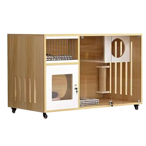 Katzenhaus aus Holz, Indoor-Katzengehege, Katzenkäfig, verdicktes Design, verbesserte Rollen, einfach zu montieren, für Kleintiere von Generisch