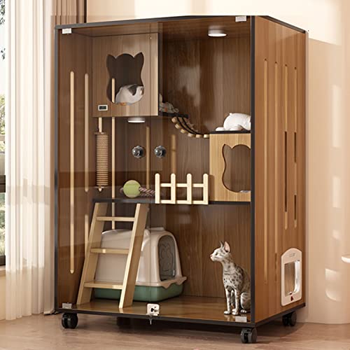 Katzenhaus aus Holz, großes Multifunktions-Haus für drinnen und draußen, mit Fluchttüren und Rollen, perfekt für Zuhause oder Tiergeschäft Katzenhaus aus Holz, großes Multifunktions-Haus für drinnen und draußen, mit Fluchttüren und Rollen, perfekt für Zuhause oder Tiergeschäft von Generisch