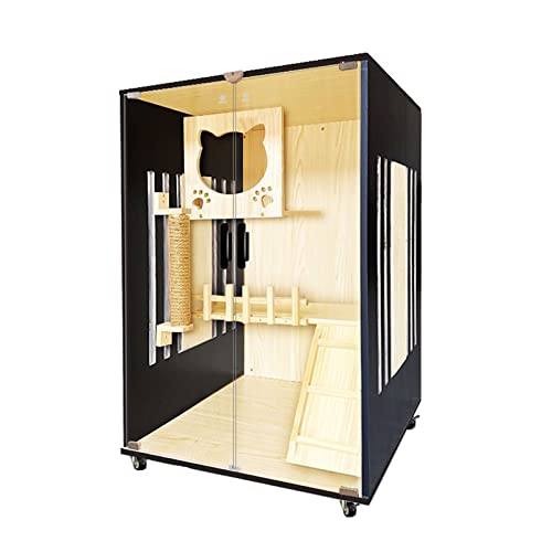 Katzenhausgehege für Indoor/Outdoor-Katzen, mehrschichtiges Design mit gehärteter Glastür und Rädern, geräumiger Unterschlupf von Generisch