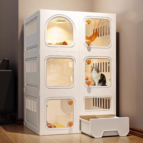 Katzenhütte mit 3 Etagen mit abnehmbarer Katzentoilette, Einfache Montage DIY Laufstall für Indoor-Katzen, Geräumiger Übungsbereich Katzenhütte mit 3 Etagen mit abnehmbarer Katzentoilette, Einfache Montage DIY Laufstall für Indoor-Katzen, Geräumiger Übungsbereich von Generisch