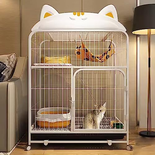 Katzenkäfig, großes Metallgehege mit Rollboden, Leiter und Tablett für Kätzchen und Kleintiere, Indoor von Generisch