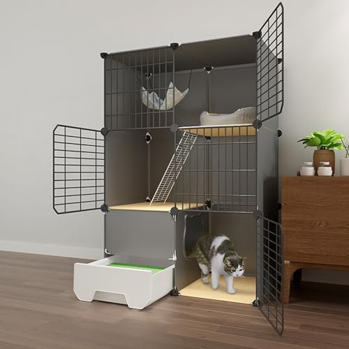 Katzenkäfig 3 Etagen Innengehege mit Katzenklo Laufstall für Kleintiere und Hunde Idealer Übungsraum für 1-3 Katzen von Generisch