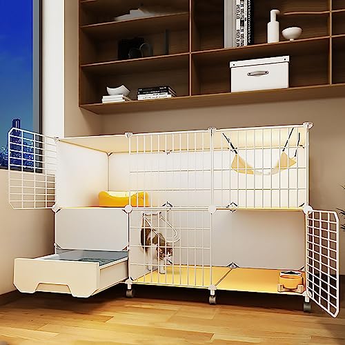 Katzenkäfig Großer Katzenkäfig mit Katzenklo 2-stöckig DIY Abnehmbares Gehege Ideal für 1-2 Katzen Indoor Übungsraum (75x39x77cm) von Generisch