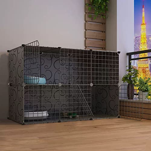 Katzenkäfig Indoor 2 Etagen Laufstall mit Leiter, Nest, Hängematte, Katzenklo & Schüssel, DIY Design für Kleintiere, Ideales Gehege für 1-2 Katzen, Schwarz Katzenkäfig Indoor 2 Etagen Laufstall mit Leiter, Nest, Hängematte, Katzenklo & Schüssel, DIY Design für Kleintiere, Ideales Gehege für 1-2 Katzen, Schwarz von Generisch