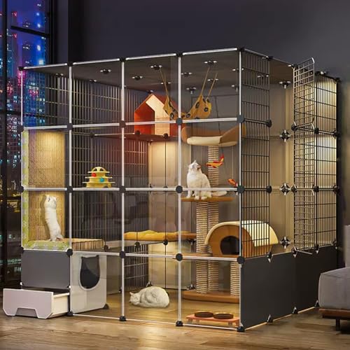 Katzenkäfig Indoor mit Katzentoilette, Transparente Platte Haustier Laufstall Zwinger Katzengehege mit Plattformen Separates Toilettendesign für Katzen Katzenkäfig Indoor mit Katzentoilette, Transparente Platte Haustier Laufstall Zwinger Katzengehege mit Plattformen Separates Toilettendesign für Katzen von Generisch
