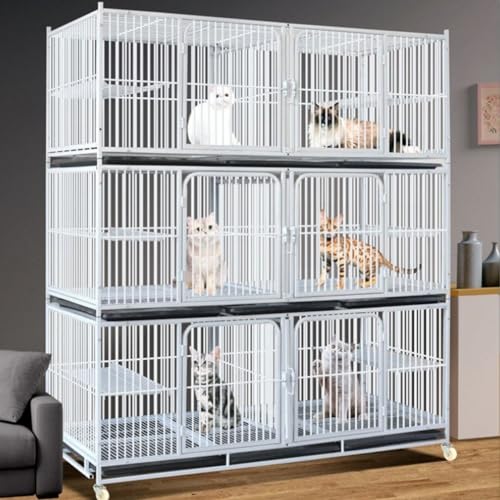Katzenkäfig Laufstall - Dreilagiges Tierhaus aus Metall mit Trennwand für den Innen- und Außenbereich von Generisch