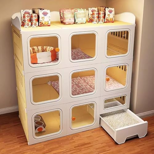 Katzenkäfig – Laufstall für Haustiere, Katzenlaufstall für Kleintiere mit geschlossener Katzentoilette, Aufbewahrung oben, solide und leicht zu reinigen (C 106 x 46,5 x 116 cm, Paket 2) von Generisch