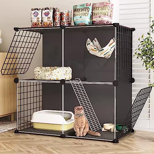 Katzenkäfig für den Innenbereich, mit Tablett und Leiter, geräumiges Katzengehege für Katzen, Frettchen, Hasen und Chinchillas, einfache Reinigung, 75 x 49 x 73 cm, Kitty Kennel von Generisch