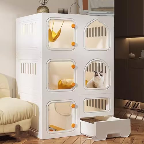 Katzenkäfig für den Innenbereich mit Katzentoilette, multifunktionales Katzenhaus für Bewegung und Spielen, einfach zu montierende Katzenstreu für Haustiere von Generisch