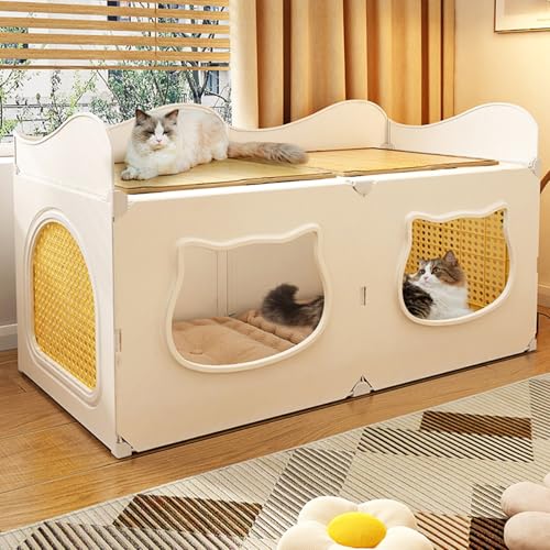 Katzenkäfig für den Innenbereich mit Stauraum oben, halbgeschlossenes Gehege & Loungebett, idealer Laufstall für Kätzchen und Katzen, einfache Selbstmontage von Generisch