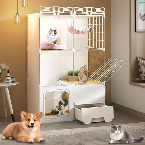Katzenkäfig für den Innenbereich mit Türschloss und Katzentoilette, leicht zu reinigen und zu belüften, perfekt für sicheres und komfortables Haustiergehege von Generisch