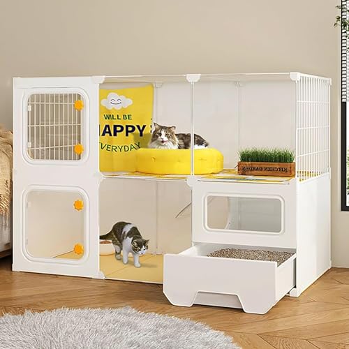 Katzenkäfig für den Innenbereich mit geschlossener Katzentoilette und Leiter, mehrschichtiges Design für einfache Reinigung, geräumig für mehrere Katzen von Generisch