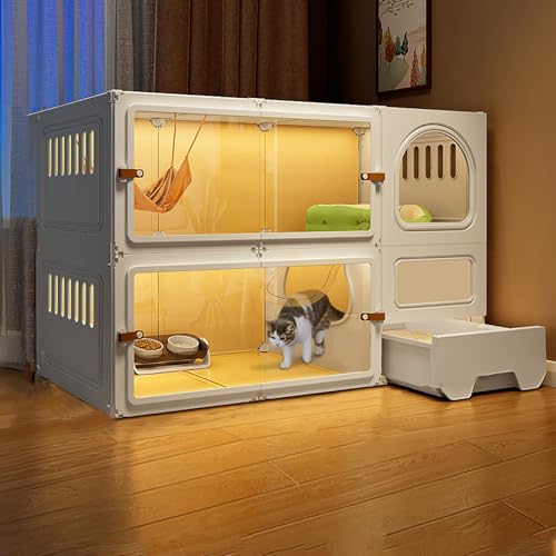 Katzenkäfig für den Innenbereich mit integrierter Katzentoilette, strapazierfähiges PP-Harzmaterial für optimale Belüftung, geräumiges Gehege, geeignet für 1-3 Katzen und kleine Haustiere von Generisch