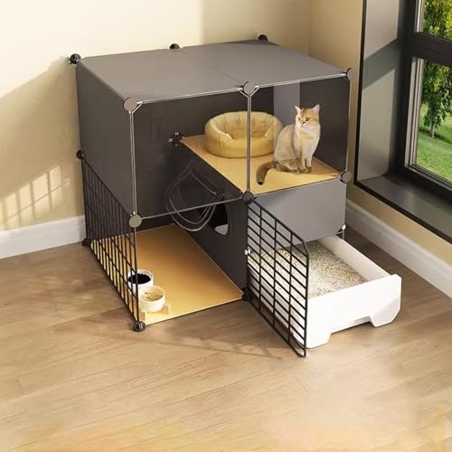 Katzenkäfig mit Katzenklo Indoor Katzengehege mit HD-Fenstern, 2/3-stöckiger wetterfester Katzenlaufstall und Übungsplatz, einfach zu montieren von Generisch