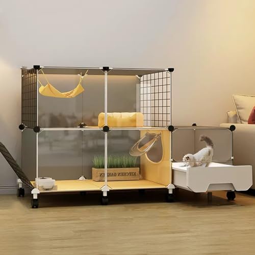 Katzenkäfig mit Katzenklo und Leitern, Abnehmbarer Metalldraht Laufstall für Kleintiere, mehrstöckiges Zwingergehege von Generisch